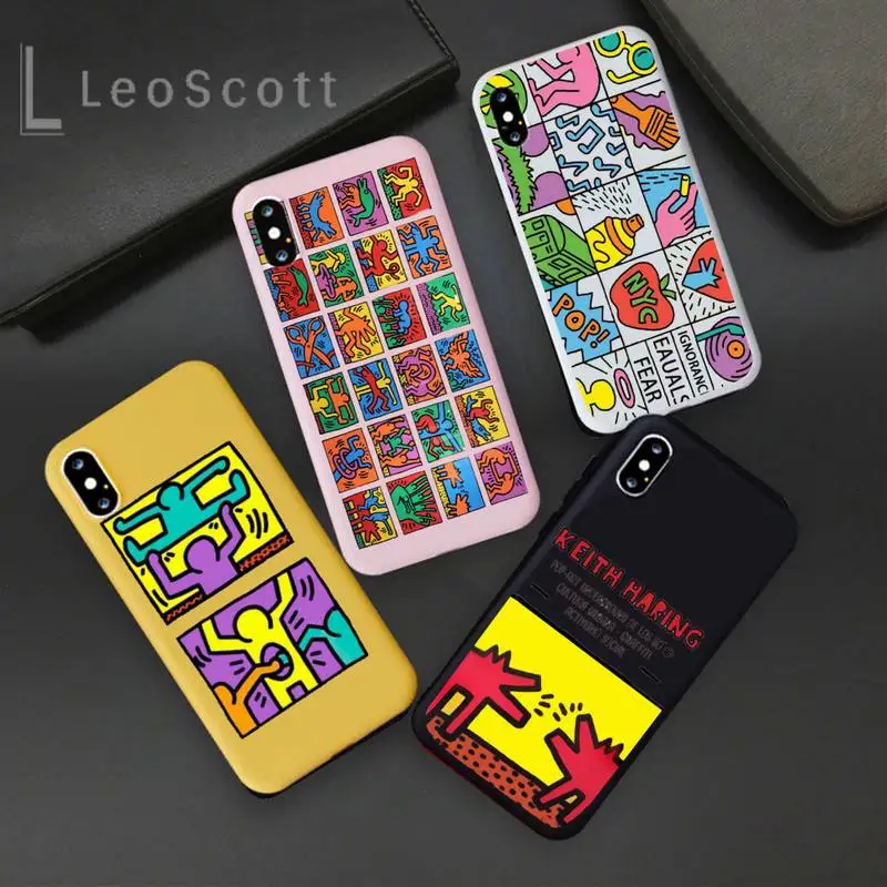 

Fashion Keith Haring art abstract Phone Case Candy Color for iPhone 6 7 8 11 12 s mini pro X XS XR MAX Plus