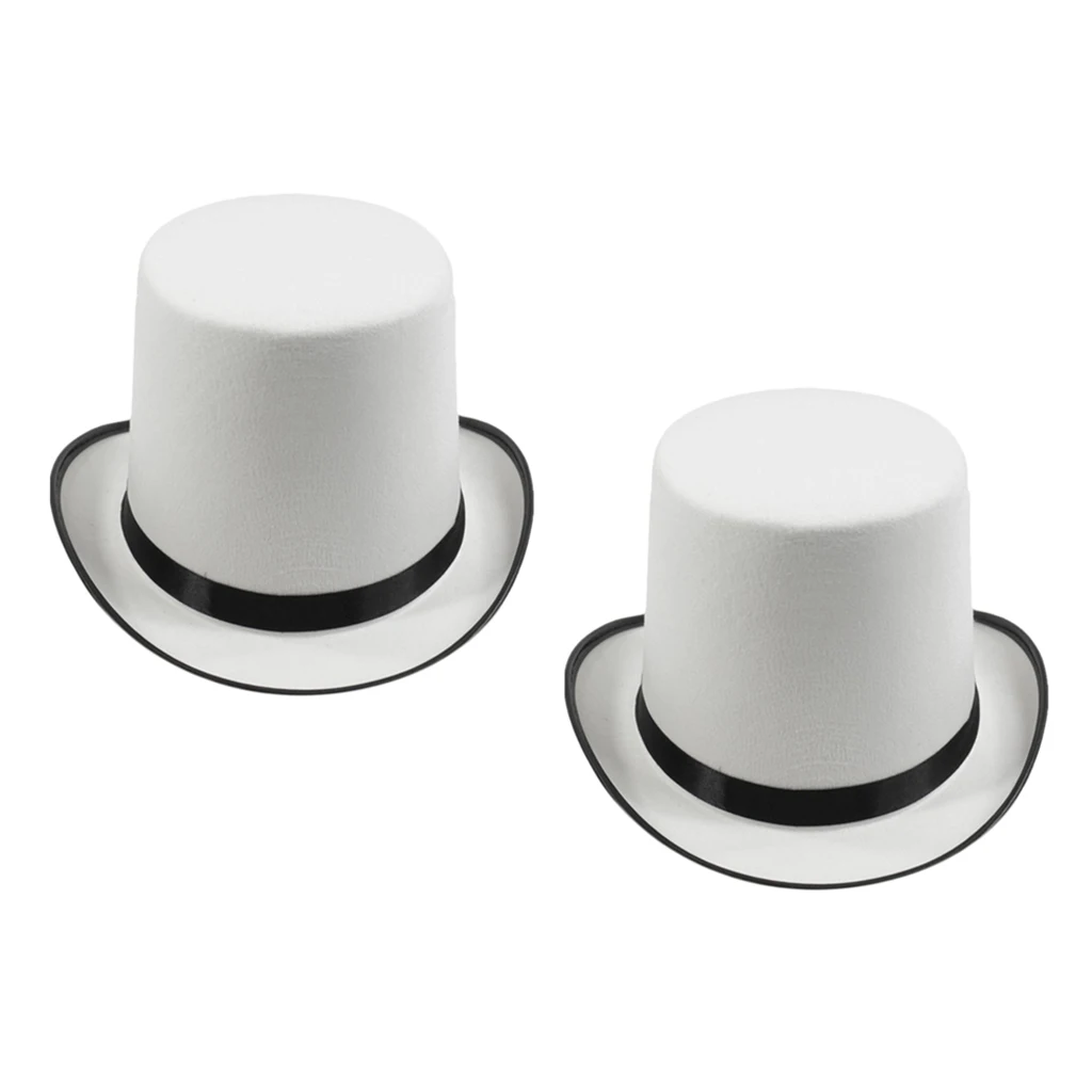 2PCS White Magician Top Hat Party Cap 