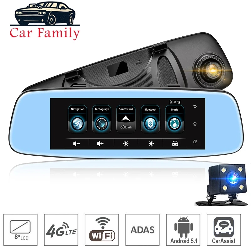 Видеорегистратор автомобильный 4G 7 84 дюйма Full HD 1080P GPS Bluetooth Wi-Fi ADAS Android 5 1 |