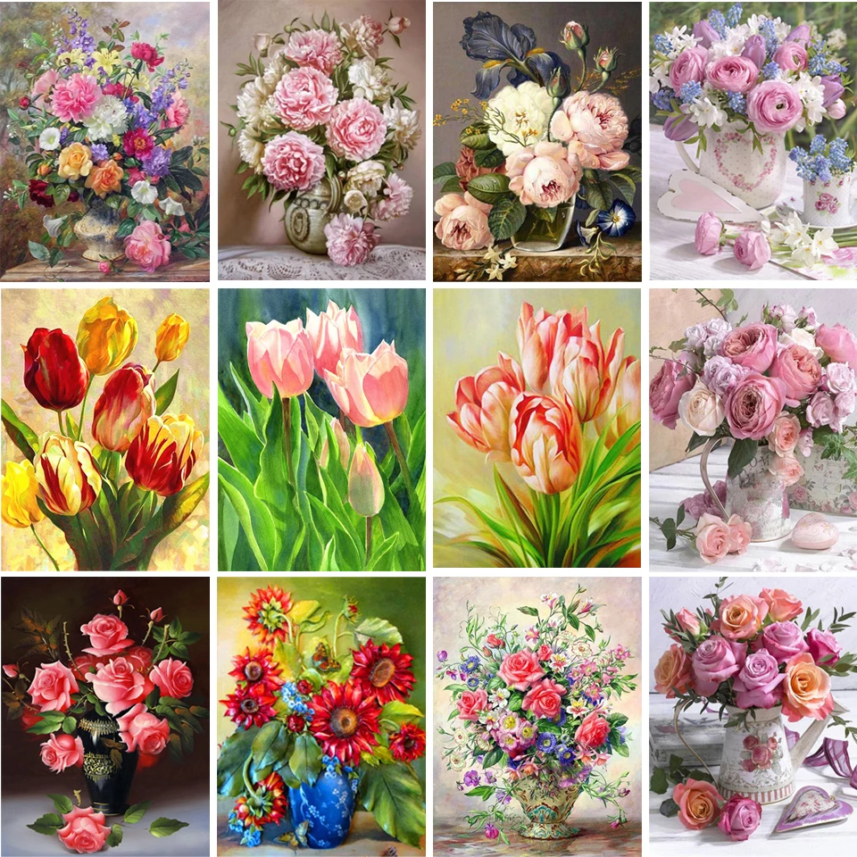 Diamond Painting Flower-Vase Embroidery Cross-Stitch-Kit Mosaic Gift Rhinestone Home-Decoration-Picture