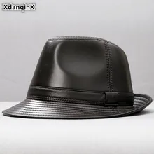 XdanqinX шляпа из натуральной кожи Мужская овечья кожа Fedoras осень зима мужские джазовые шляпы Простой модный тренд черная кожаная кепка