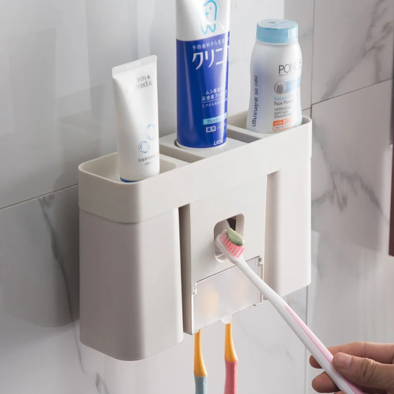 

Plastic Durable Magnetic Toothpaste Dispenser And Toothbrush Holder Save Space Storage Dust-proof for Bathroom Accessories