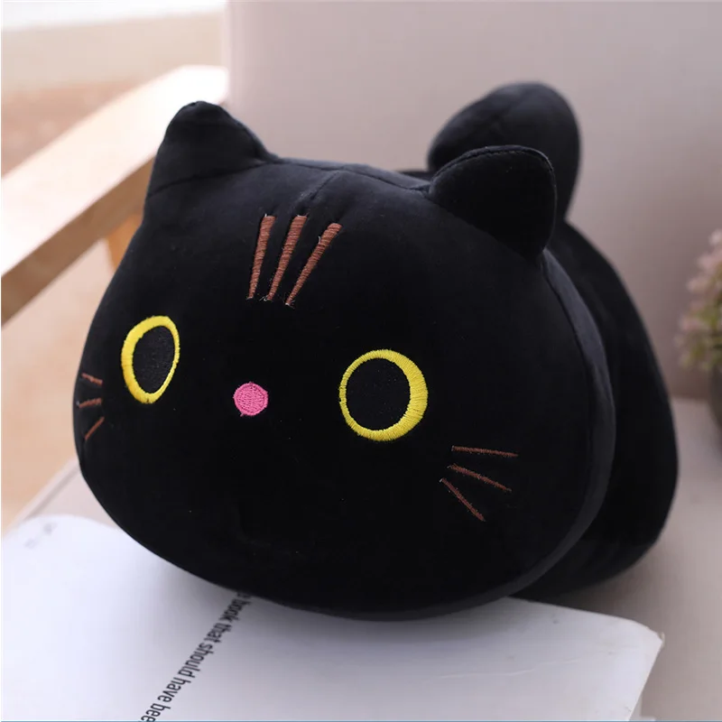 Черный 4 цвета Kawaii аниме лежа кошка плюшевые игрушки чучела милый котенок кукла милые животные Подушка Мягкая мультфильм Подушка подарок ребенку на Рождество - Цвет: Черный