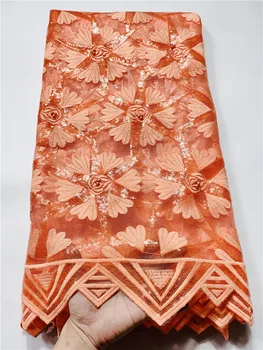 

Latest pink sequins Embroidered African Guipure French Lace Fabric With Beads sequins African French Net Lace FYIN313