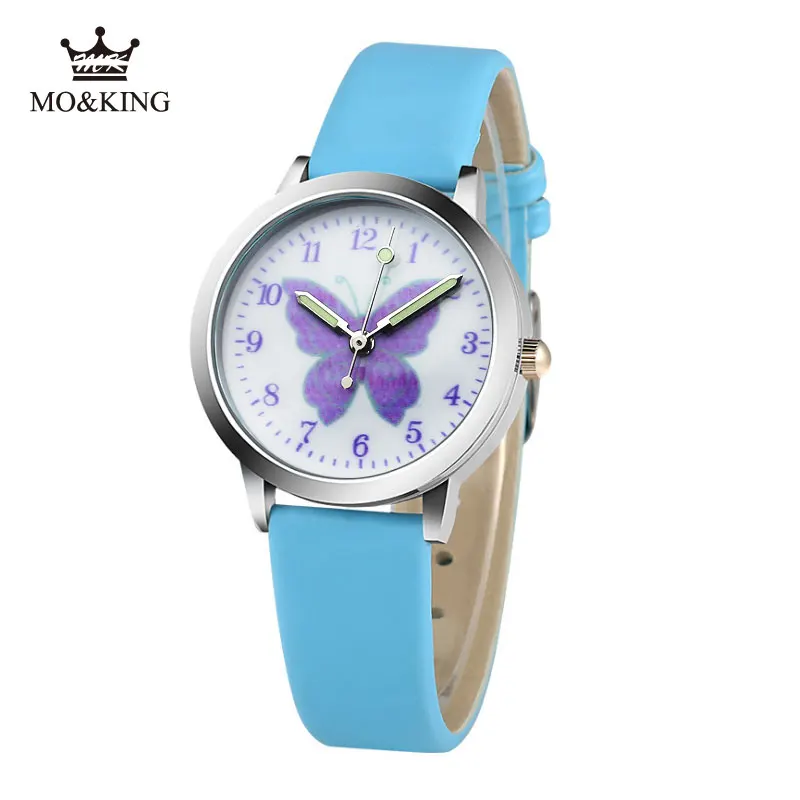 Hot Sale Cartoon Pattern Children's Boys Girls Kids Purple Butterfly Leather Quartz Wrist Watch Clock Gifts Bracelet Reloj 2