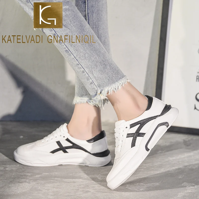 

KATELVADI Spring White Sneakers Women's Fashion Vulcanize Shoes size 35-43 HIP HOP Shoes Platform Lace-up running Sho CH018