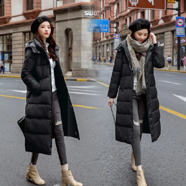 Down Jacket Cotton-padded Clothes Women's New Style Fashion Elegant Loose-Fit Long down Coat Cotton Coat over-the-Knee Stud