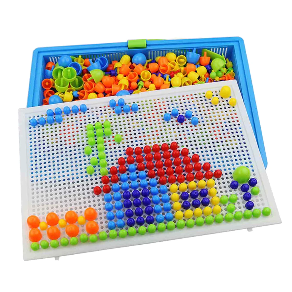 296x грибной гвоздь DIY Science свайные игрушки, креативная мозаика Pegboard Puzzle, Дети Ясельного возраста формы и цвета формы распознавания цвета