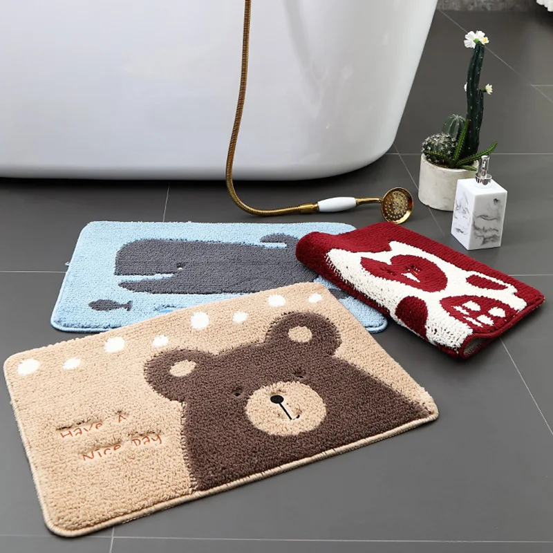 

Bathroom Floor Mat Rectangle Cartoon Bear Whale Hedgehog Rabbit Owl Water Absorption Non-Slip Carpet for Doormat / Bedroom