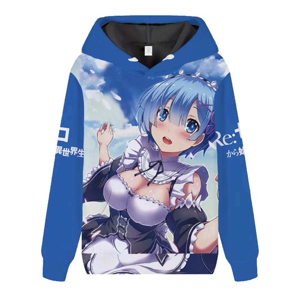 Re: Zero kara Hajimeru Isekai Косплей рам и рем пуловер с принтом толстовки с капюшоном Emilia унисекс флисовые толстовки на осень