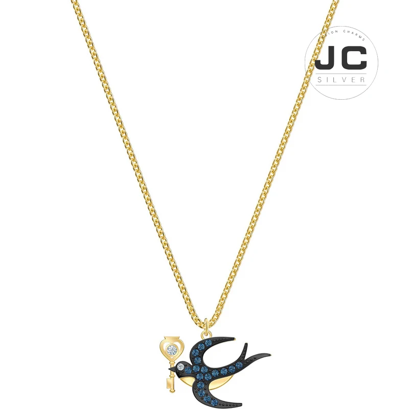 

New Fashion Charms Silver 925 Original Copy Jewelry,SWAN Flip Charm Mystery Swallow Key Necklace For Women With Logo Gift