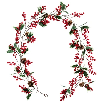 

Red Berry Christmas Garland Flexible Artificial Red Berry Garland with Pine Cone and Green Leaves Red Berry Garlands