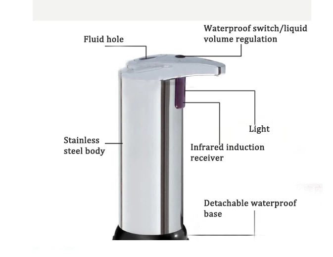 Светло-серый Soap dispenser Induction Hand sanitizer Automatic Bubble Battery-powered 250ML 3 gear adjustment - Цвет: Светло-серый