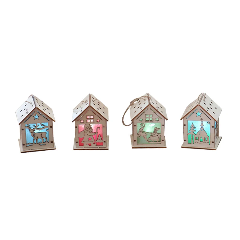 

Christmas Decorative Warm White Light LED Chalet Luminous Cute Wood House Christmas Tree Hanging Decorations