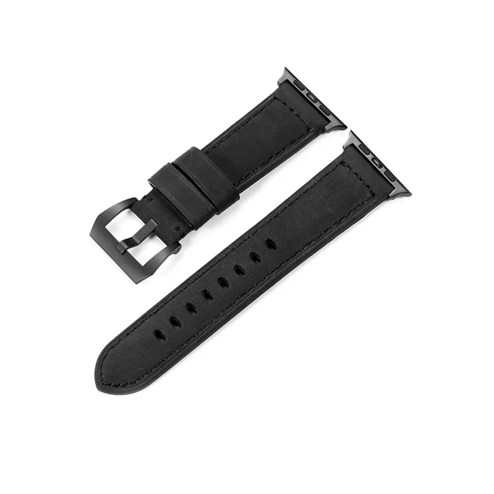 Black-black Кожа Ремешки для наручных часов Apple Watch, версии с кожаным ремешком для Аксессуары для iwatch серии 1/2/3/4 часы ремешок 38 мм 40 мм 42 44 мм - Цвет ремешка: Black-black