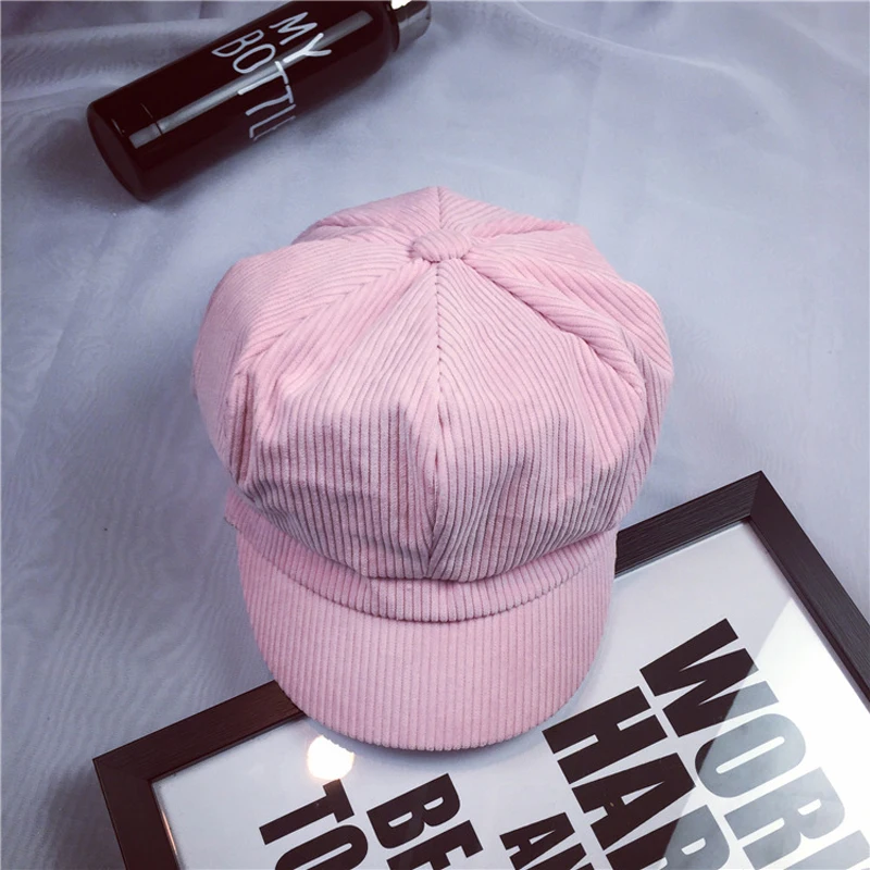 Autumn Winter Warm Corduroy Hat Christmas Gifts For Women Friends Solid Color Vintage British Style Leisure Beret Caps