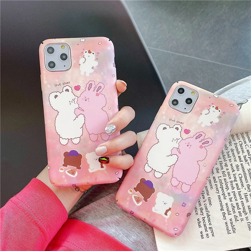 

Pink couple rabbit mobile phone shell for Apple 6P 6SP 7P 8P X XR case, for iPhone 6 6S 7 8 XS Max 11 11Pro 11 Pro Max case