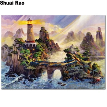 

3D Square/Round Drill 5D DIY Diamond Painting castle Lighthouse river Diamond Embroidery Cross Stitch landscape home Decoration