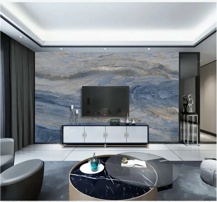

xuesu Hd landscape marble blue jinsha marble background wall custom wallpaper 8D waterproof wall cloth