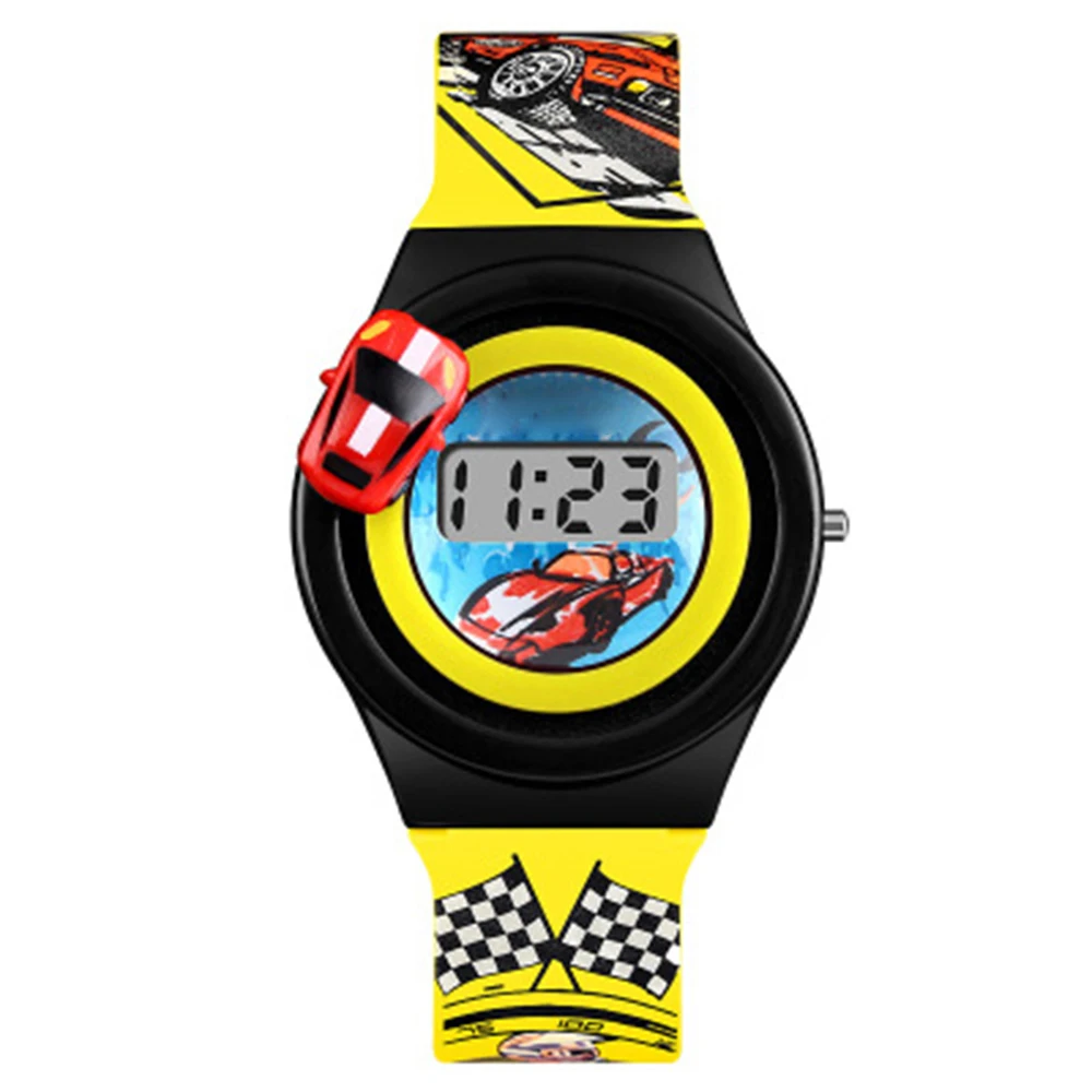 Детские часы с мультяшным автомобилем, модные цифровые электронные детские часы, креативные Мультяшные студенческие часы для мальчиков и детей - Цвет: Yellow