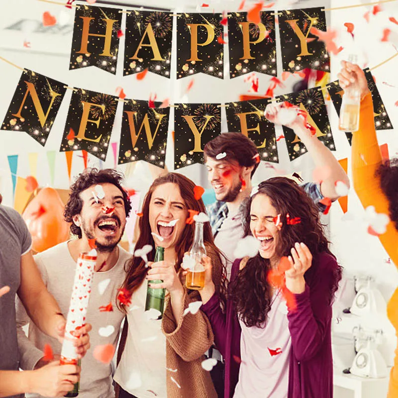 Happy New Year Decorations 2022 Christmas Balloons Decor Gold Black Disposable Tableware For Home New Year's Eve Party Ornaments