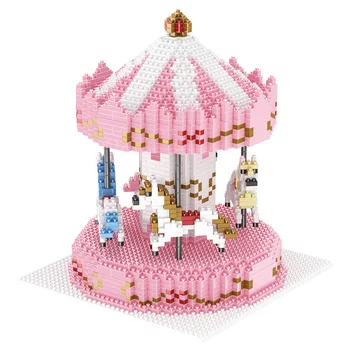 

Mini Brick Amusement Park Carousel/Clip Doll Catcher Machine DIY Building Block 3D Micro Model Toy For Children Adult Pink Gift