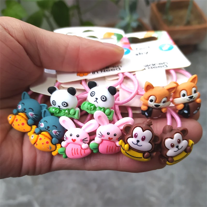 2PCS New Cute Panda Rabbit Cartoon Princess Headwear Kids Elastic Hair Bands Girls Accessories Children Ropes Baby Headdress