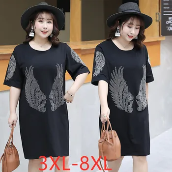 

New 2020 Korean style summer plus size tops for women large loose short sleeve cotton long T-shirt black 3XL 4XL 5XL 6XL 7XL 8XL