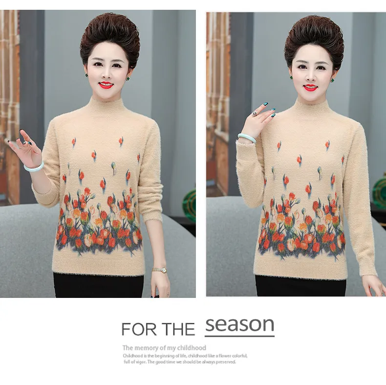 XJXKS winter new women turtleneck sweater loose plus size fashion printed women cashmere sweater pullover