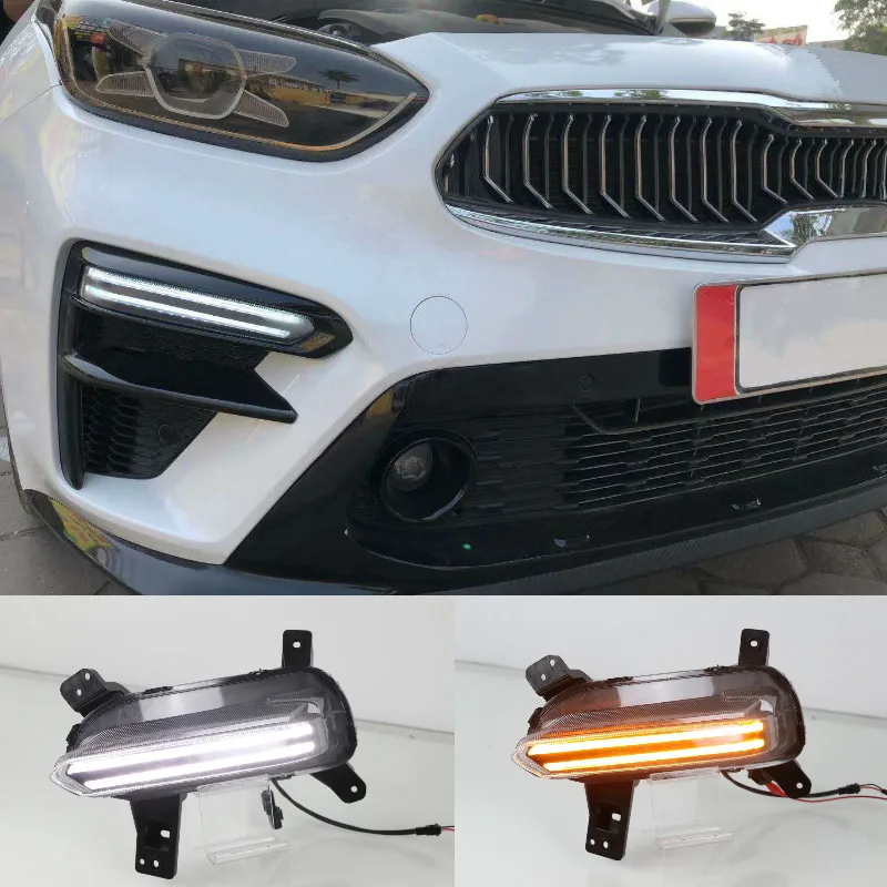 

2 шт. светодиодный ные дневные ходовые светильник для Kia K3 Cerato 2018 2019 2020 плавное реле сигнала поворота 12 В Автомобильные ДХО Противотуманные фары украшение