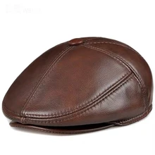 

Men's Outdoor Leather Hat Winter Berets Male Warm Ear Protection Cap 100% Genuine Leather Dad Hat Wholesale Leisure Bone