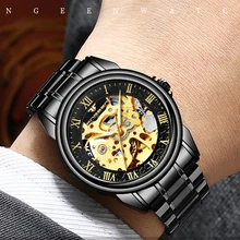 FNGEEN Reloj de estilo británico para hombre, reloj mecánico automático con espejo de cristal recubierto Unisex, resistente al agua, tallado hueco, superfino