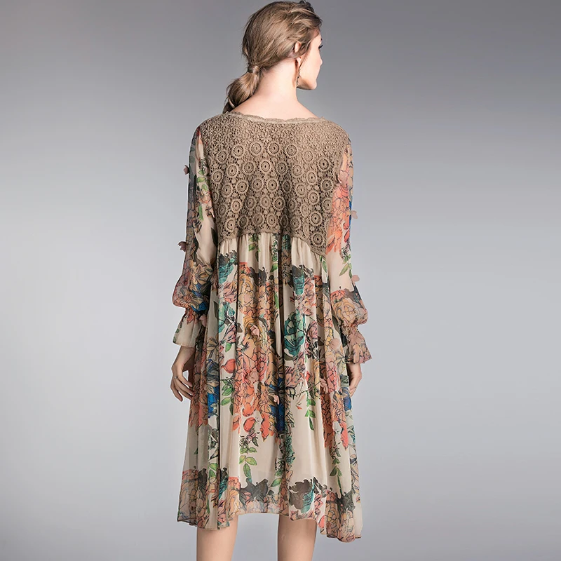 Весеннее женское шифоновое платье размера плюс с кружевами в стиле пэчворк, элегантные свободные вечерние платья, длинное шифоновое платье, vestido XXXXL4XL