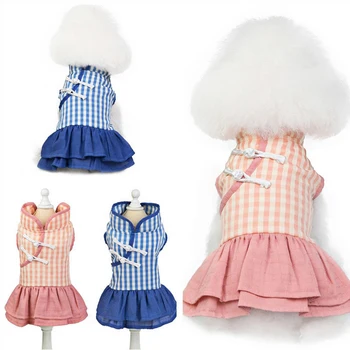 

New Chinese Style Dog Clothes Teddy Cat Dresses Spring Summer Vest Cheongsam Skirt For Dogs Dress Outfit Fashion Puppy Costume