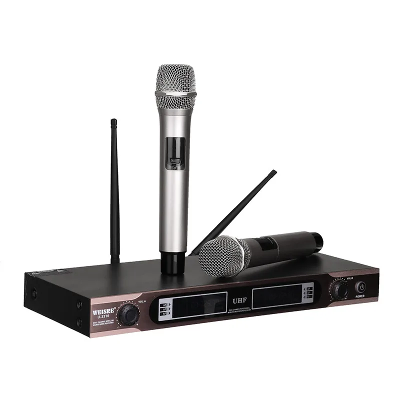 

Professional UHF Wireless Microphone System Dual Cordless Handheld Microphone 2 Channel Cordless Microphone For Studio Karaoke