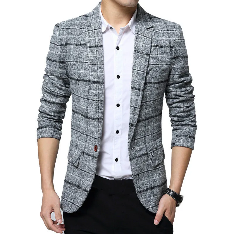 Suit Jacket Blazers Fits-Coat Masculino Plus-Size Casual Mens Plaid Male Slim Clothing