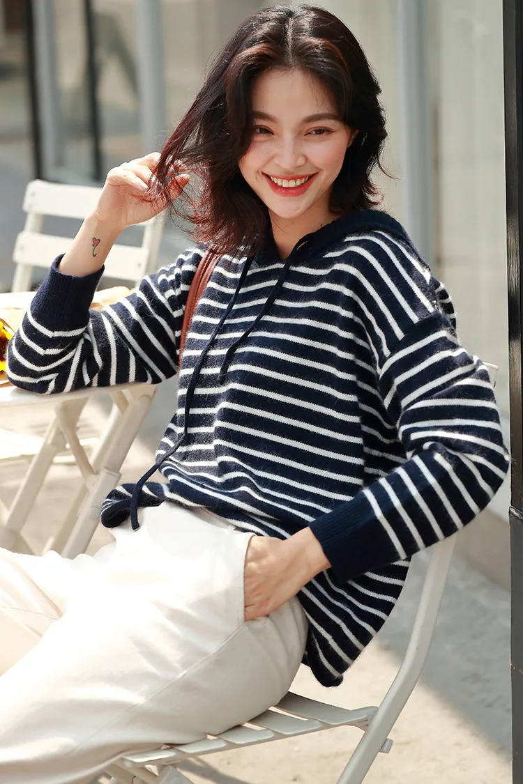 Women Knitted Sweater Harajuku Knit Pullover Winter Tops for Women Hooded Clothes Luxury Fringe Sweaters Designer Striped Jumper