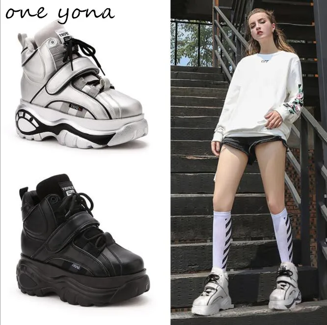 

Women's shoes 2019 new height increase cross straps Velcro thick bottom high to help increase fashion casual ladies shoes a453