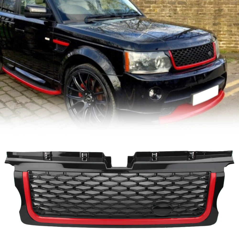

Car Front Grille Auto Bumper Mesh Grill For Land Rover RRS 2005 2006 2007 2008 2009 Black Frame Red Edge ABS Plastic