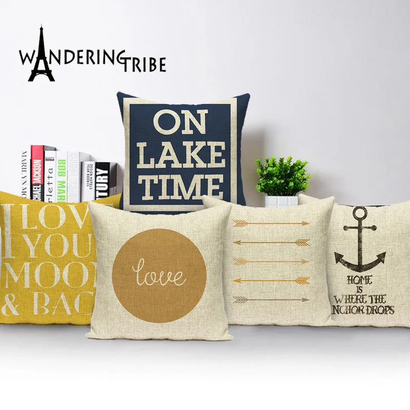 

Nordic Love Pillow Case Scandinavian Yellow Letter Arrow Cushion Cover Pillows Linen Home Decoration Beige Pillow Covers Cojin