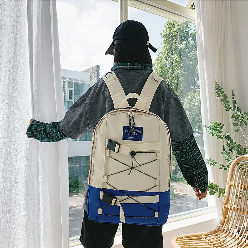 

Korean-style Women's Fashion Contrast Color Joint Western Style Casual Student Backpack Large Capacity Men's Travel Bag