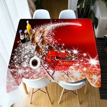 

Customizable 3D Tablecloth Red Christmas Tree New Year theme Dustproof Thicken Cotton Rectangular/Round Wedding Table Cloth