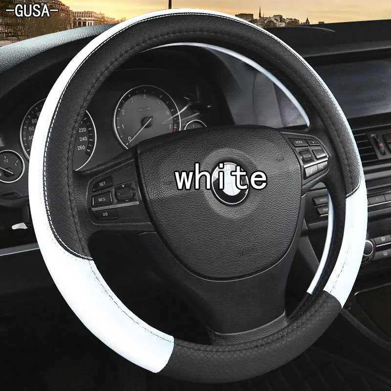 Высокое качество воловья кожа верхний слой ручной работы Швейные чехлы на руль защита для Ford Focus/Kuga - Название цвета: white