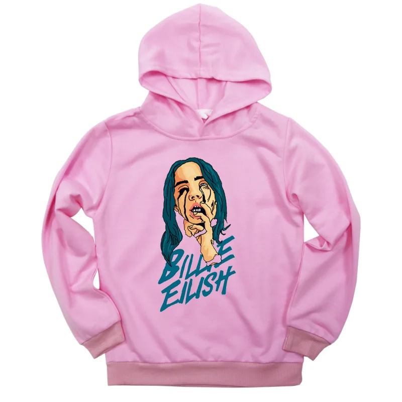 Новинка; Billie Eilish; сезон весна-осень; детская толстовка с объемным принтом для мальчиков и девочек; крутой пуловер; тонкая детская спортивная одежда; Повседневный пуловер с капюшоном