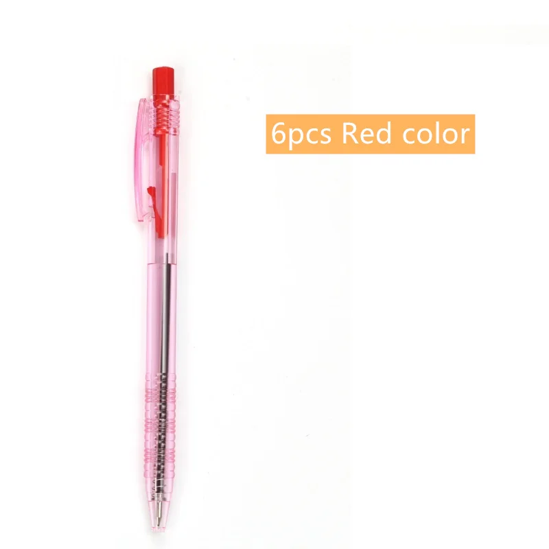 6pcs Red 6 шт. щелчкового типа Хорошая офисная шариковая ручка прозрачный корпус черный синий красный цвет чернила ручки для письма подписи школы A6510 - Цвет: 6pcs Red