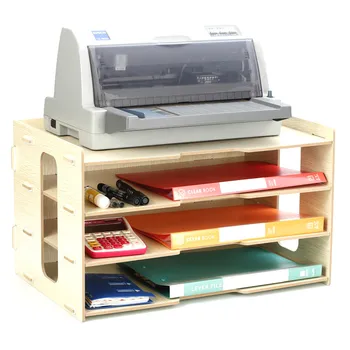 

Thicken file rack wooden desktop multi-layer 4 grid office bookshelf A3 paper storage box information box A4 printer rack