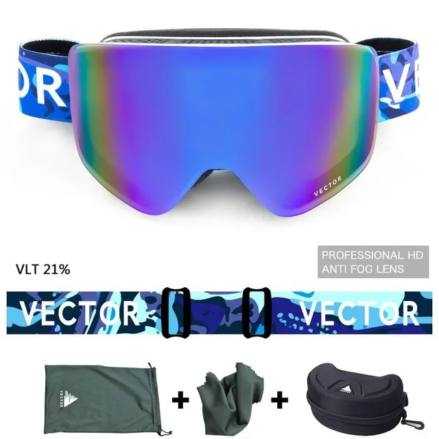 blue white box Векторные зимние лыжные очки для мужчин женщин Двойные линзы UV400 Анти-Туман Лыжные очки снежные очки Взрослые очки для катания на лыжах и сноуборде - Цвет: blue white box