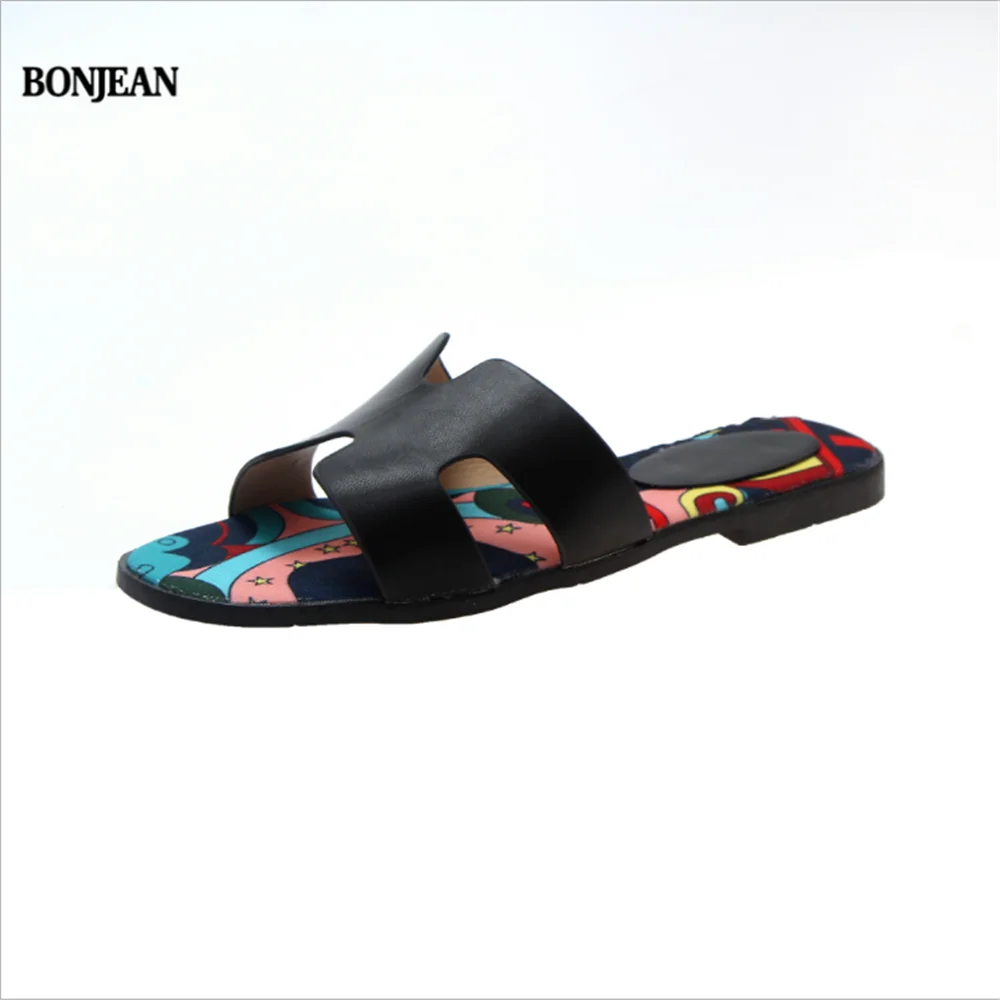 BONJEAN/Новинка лета г.; модный тренд для женщин; вьетнамки на плоской подошве с граффити на пляже