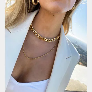 

Supply FashiOnable And Fashionable Large Chain Necklace OverLapping Summer Single Product Titanium Steel Plated 24k Gold