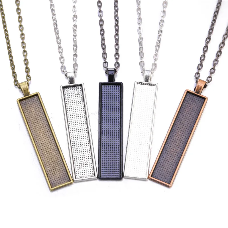 

1/5/8pcs/lot Pendant Necklace 78cm Lobster Clasps Chain Fit 10x25mm Rectangle Glass Cabochon Tray DIY Jewelry Making Accessories